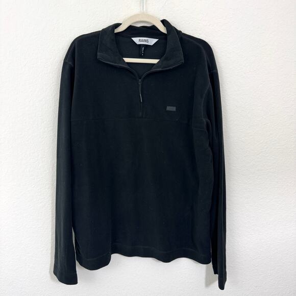 Rains Men Addis Half Zip Fleece Jacket Size L Lightweight Transition Layer Black - Picture 1 of 6